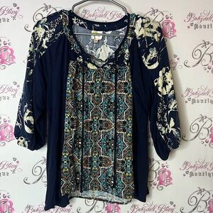 Fig and flower top shirt boho Floral Patterned bubble puff Top
